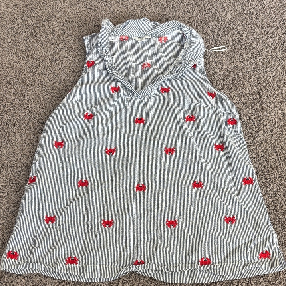 Crown and Ivy Sleeveless ruffle Tank with Red Crab Embroidery